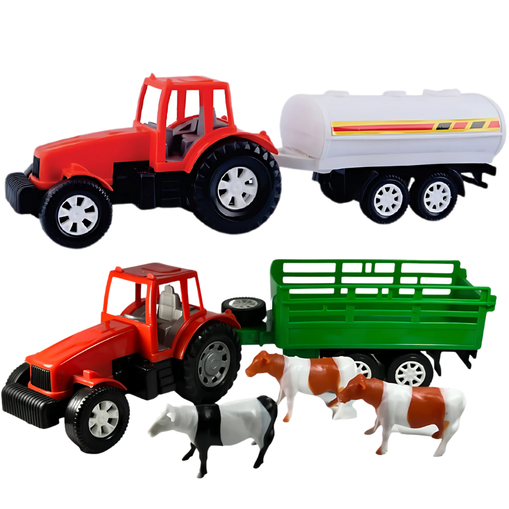 Kit Brinquedo Menino Trator 3 Bois + Tratos Tanque Infantil Carrinho Presente  Brinquedo De Menino