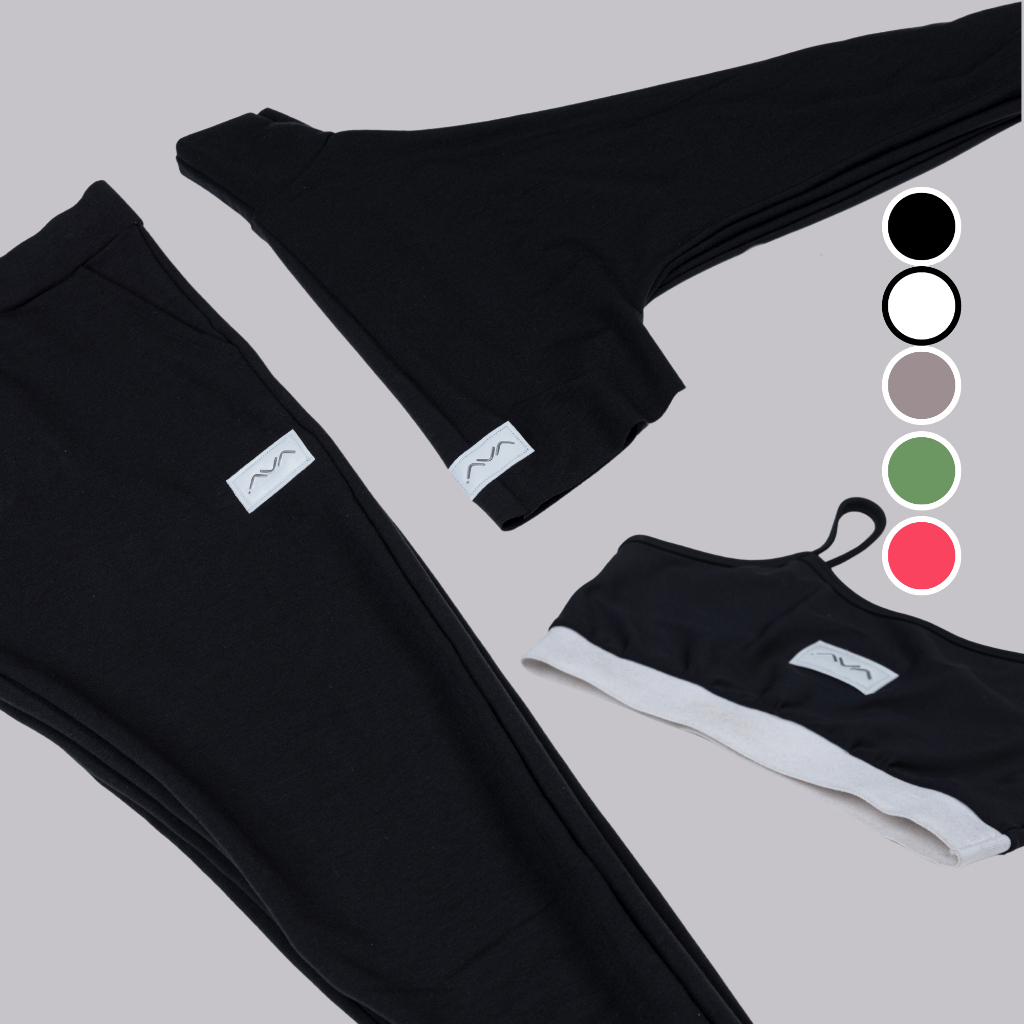 Conjunto Moletom Inverno Moletinho + Top Feminino Trio Academia Comfy Cropped Manga Longa Calça Jogger  AVA Fitness em Oferta na Shopee