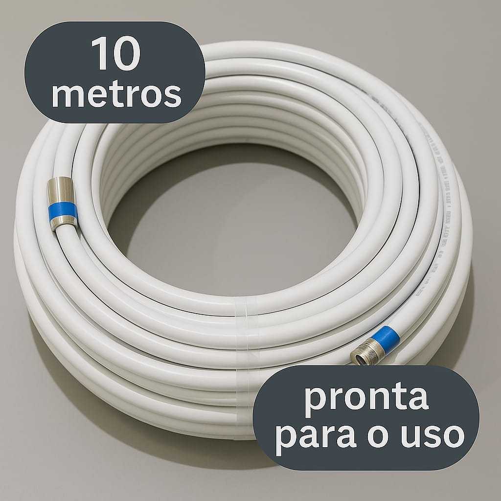 Cabo coaxial Rg6 com 2 conectores clipados 10mt