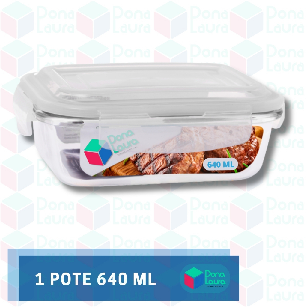 Pote Vidro Hermético Marmita Mantimento Tampa 4 Travas 640ml