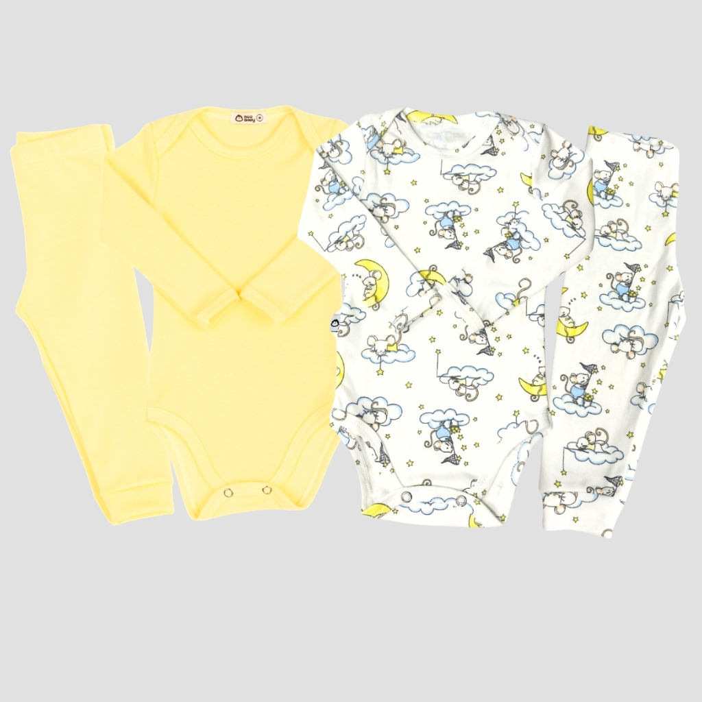 Kit Bebê 2 Conjuntos body bebe e calça suedine 100% algodão 04k2c1