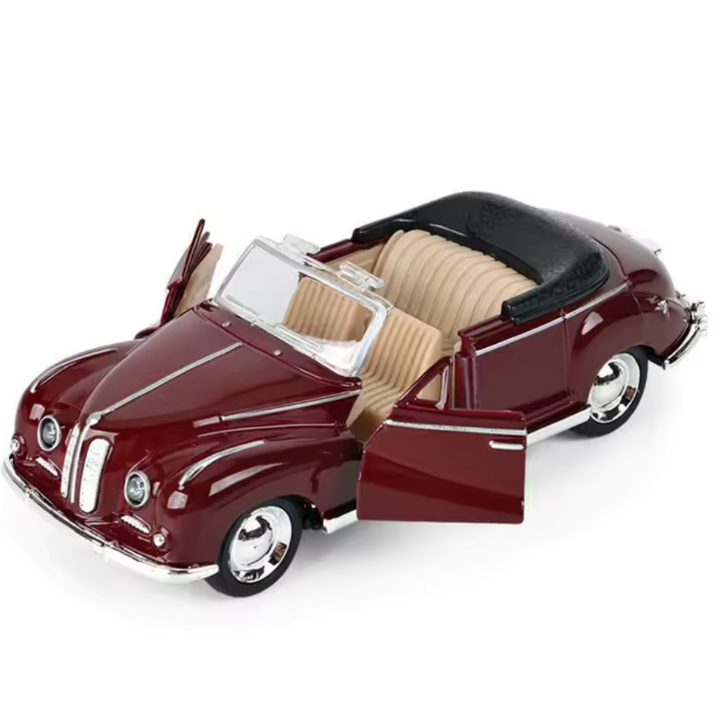 Carrinho Miniatura Antigo cor vinho Carro com portas que abrem pneu de borracha