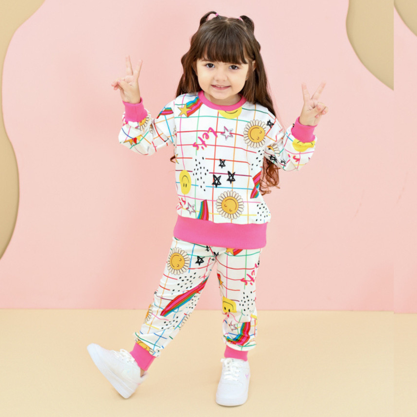 Conjunto de moletom Inverno Blusa e calça de frio Pijama Infantil Longo Menina