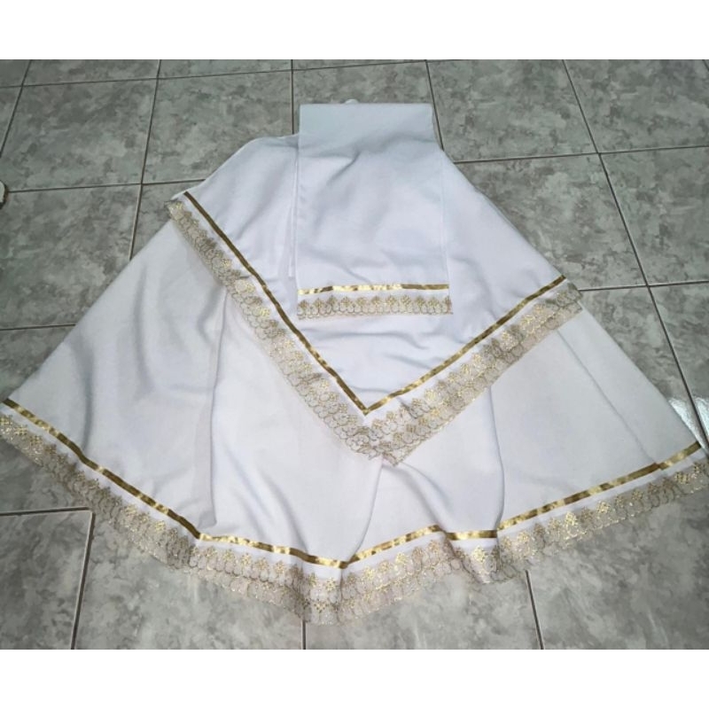 conjunto 3 peças luxo Premium fita dourada bordado inglês Dourado umbanda e candomblé em Oferta na Shopee