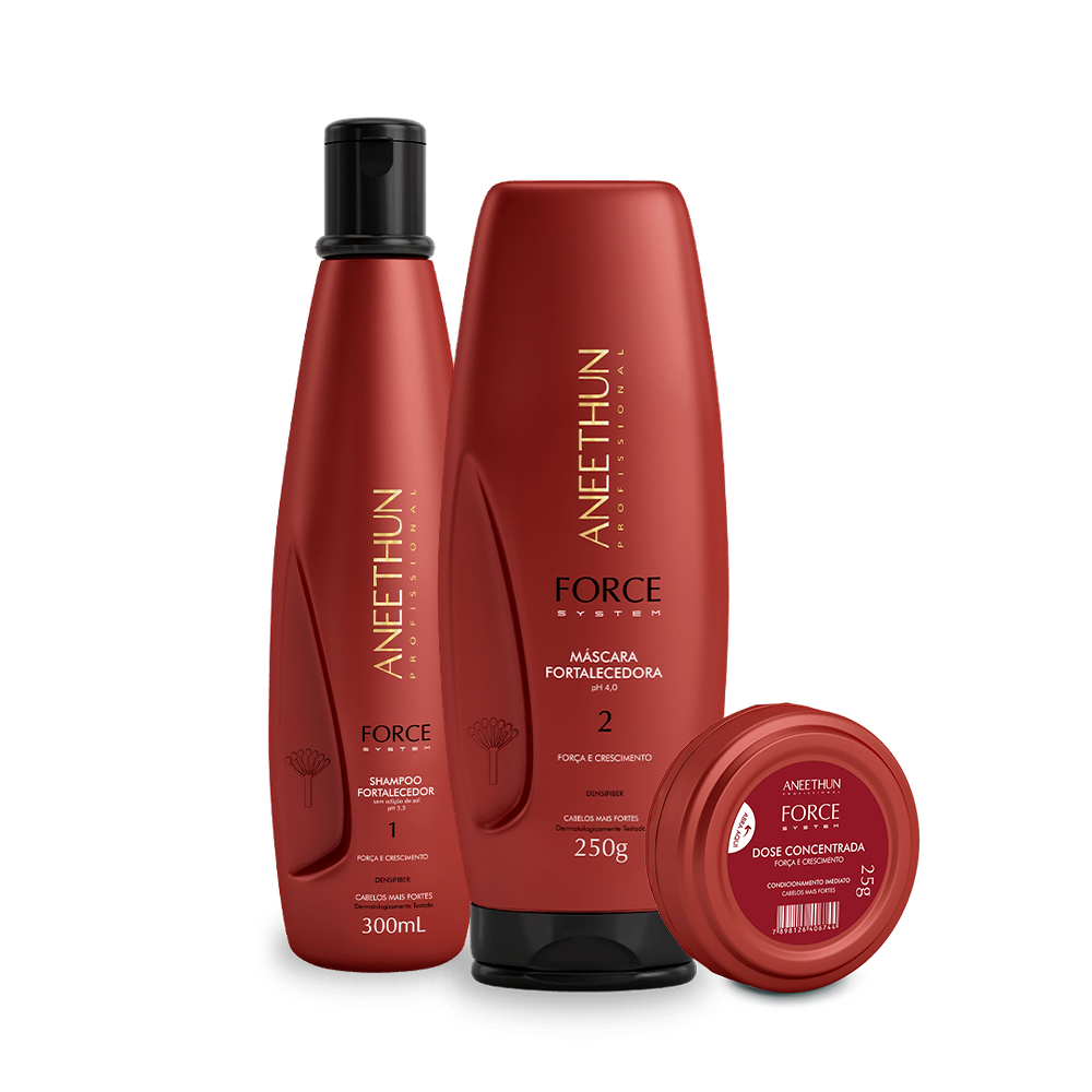 Kit Shampoo, máscara e Dose Aneethun Force System Força