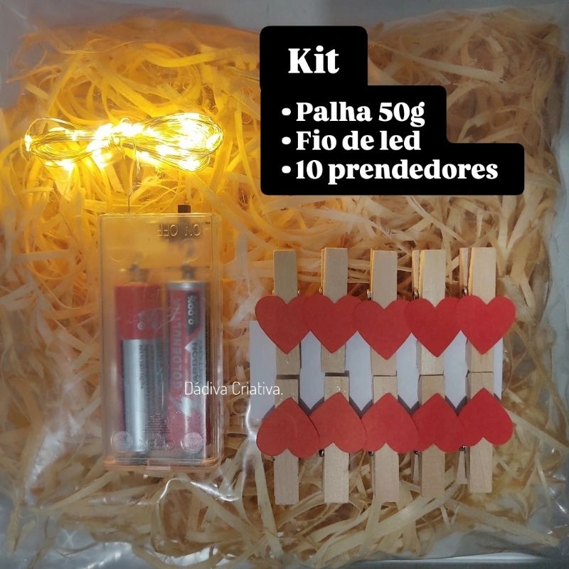 Kit Palha Decorativo com Fio de LED e 10 Prendedores – Varal Iluminado para Fotos e Ambientes em Oferta na Shopee