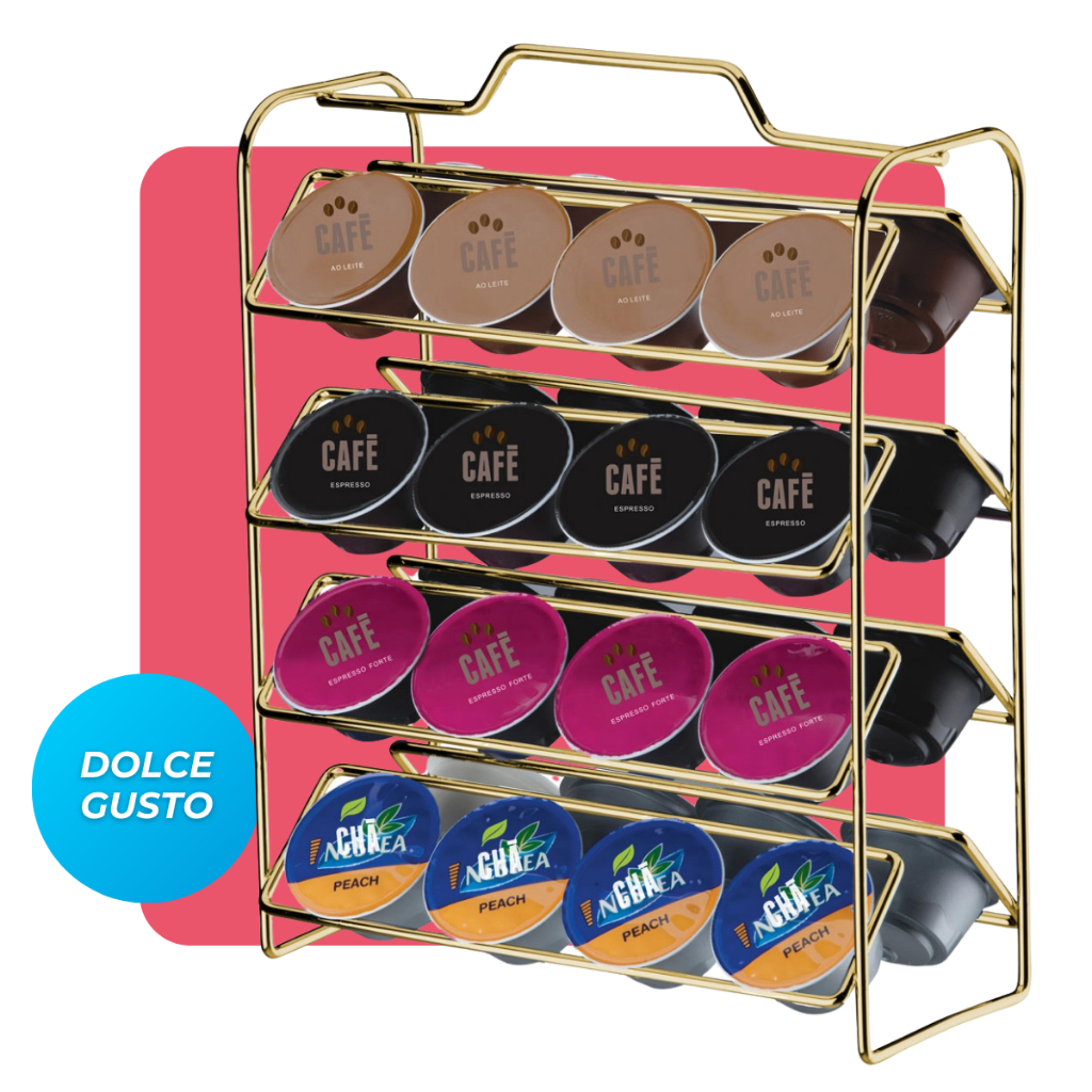 Suporte Organizador Porta Cápsulas Cafe Dolce Gusto 32un Consultorio Escritorio Dourado Gold Future em Oferta na Shopee