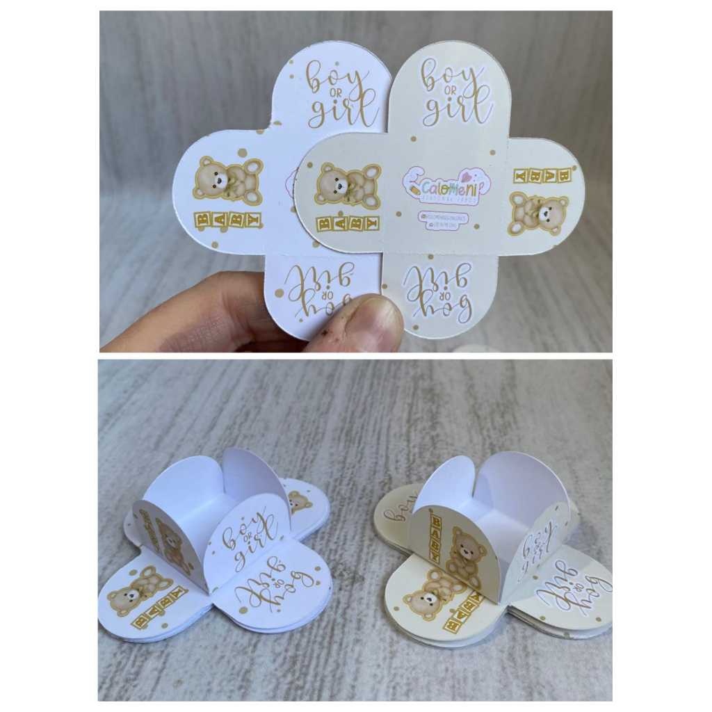 Forminhas de doce Personalizadas Chá Revelação Ursinhos nude /Chá de bebê 4 Pétalas Festa, Aniversário/Lembrancinhas
