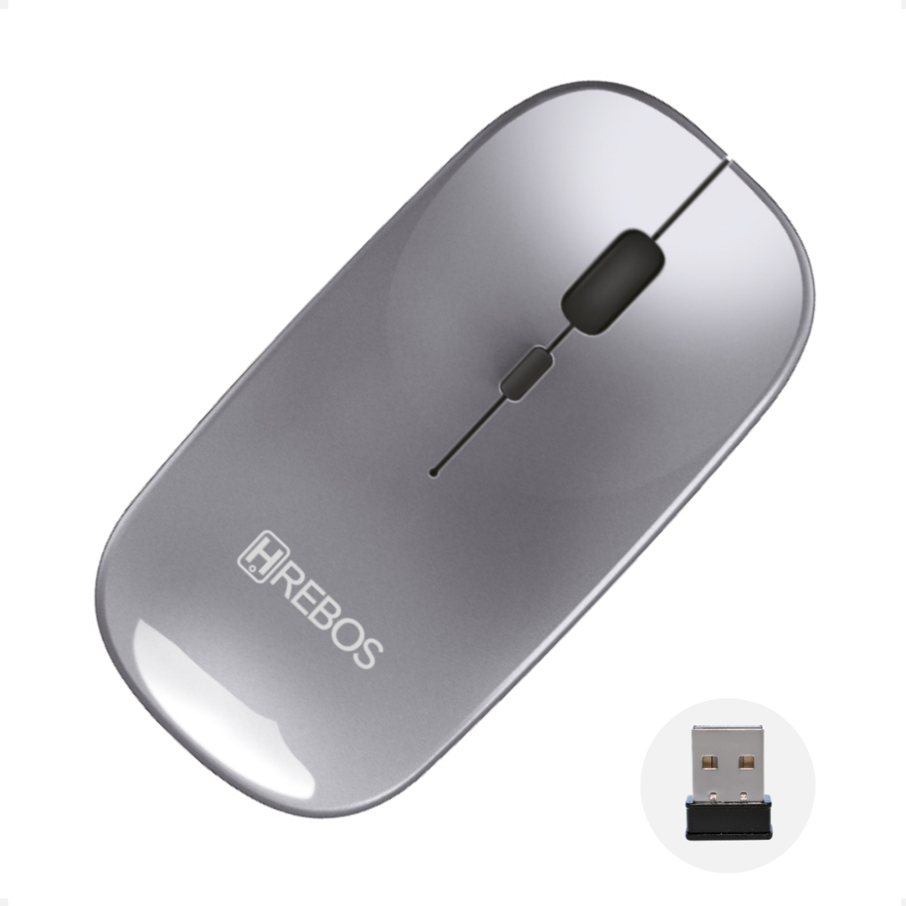HREBOS Mouse Sem Fio Bateria Recarregável 500mAh Bluetooth USB Para PC Notebook TV Silencioso
