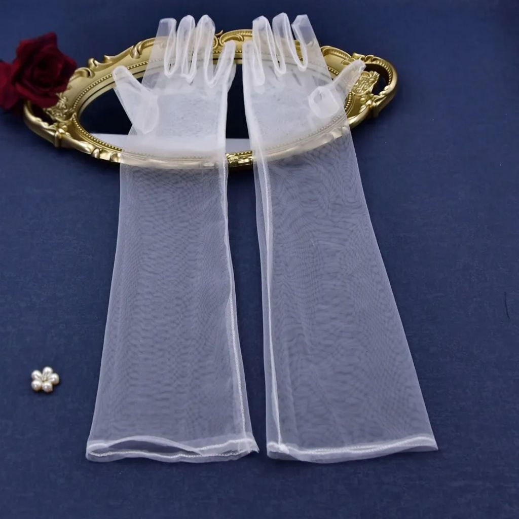 Detalhes do Luva De Noiva Lisa Longa Fantasia Debutante Casamento L13