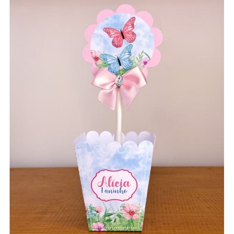 Kit Centro de Mesa Cachepôs Personalizados Jardim Borboletas