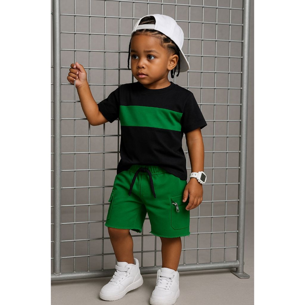 Bermuda Infantil Moletinho Cargo | Streetwear Masculino -FORMA GRANDE | BERMUDA falcon verde