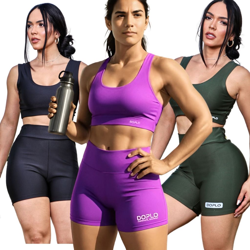 KIT 3 CONJUNTOS FITNESS – TOP E SHORT PARA ACADEMIA ROUPAS DE ACADEMIA FEMININA CONJUNTO D...