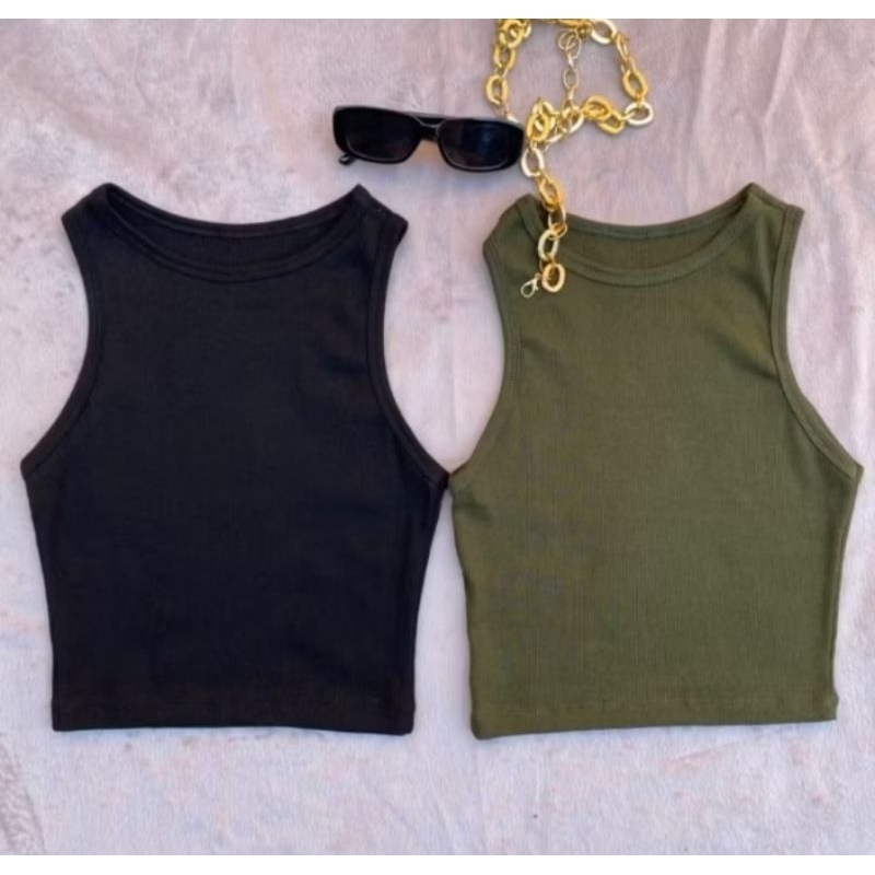 Kit 2 Blusa Blusinha Cropped Casual Regata Feminina Canelada Ribana Modelo Nadador Top Básico Justo Tendência Moda Verão