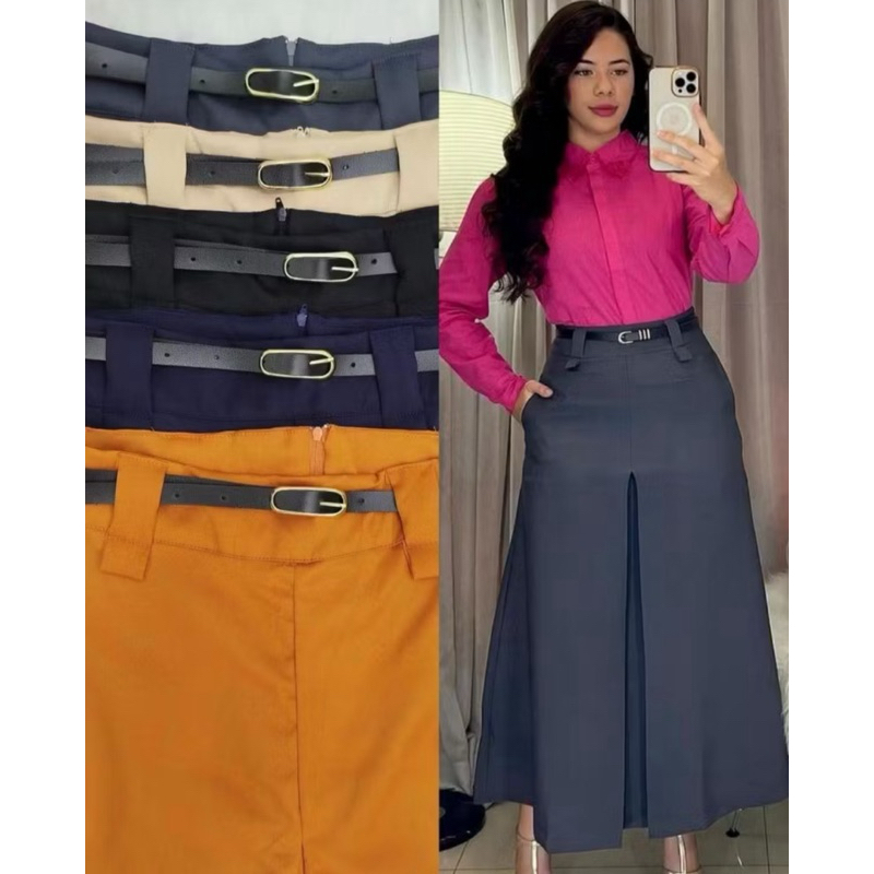 Saia Longa Alfaiataria Fit e Flare Feminina Moda Evangélica Cintura Alta Fenda Fechada em Oferta na Shopee