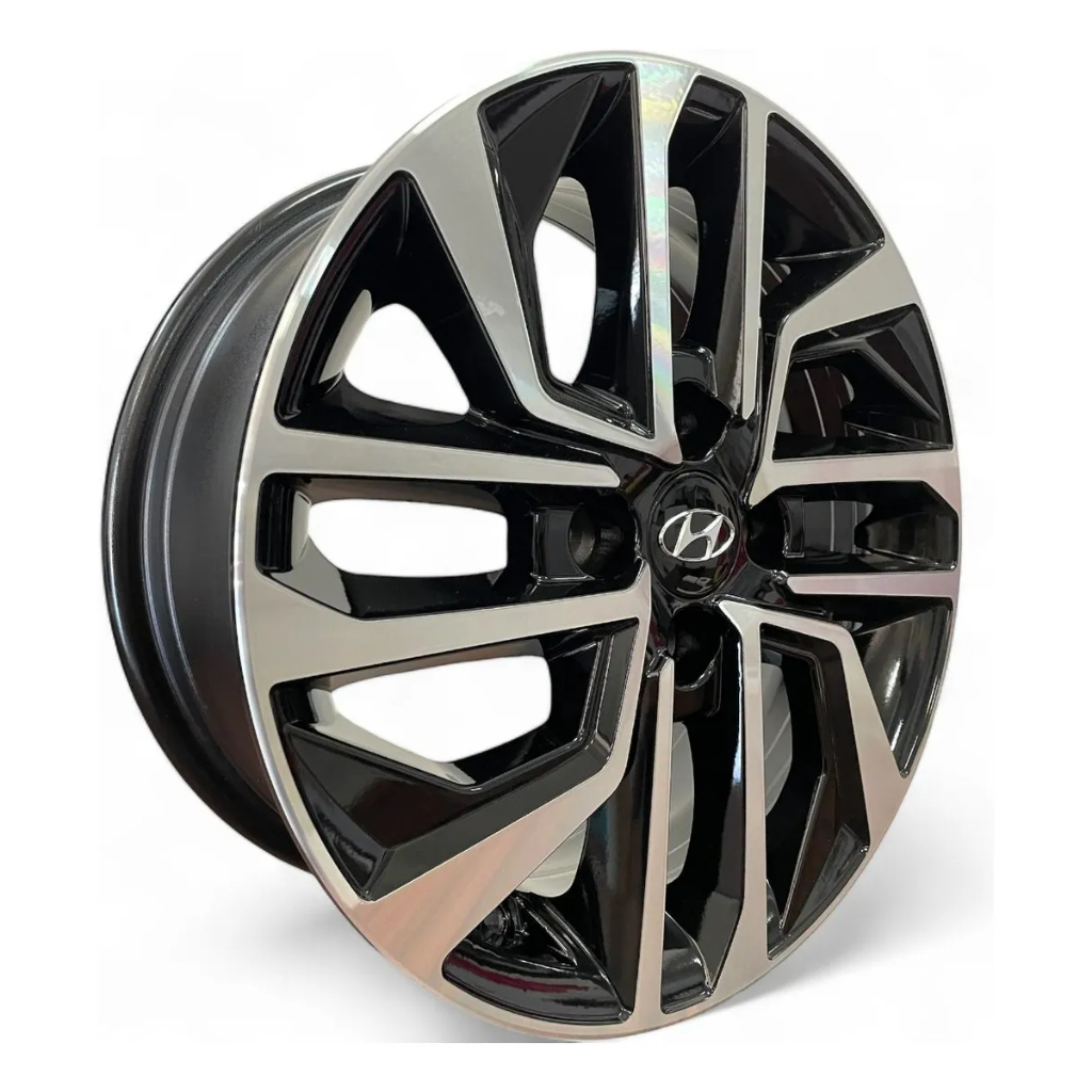 Kit 4 Rodas Aro 15 4x100 Hyundai Hb20s Sense R-spec Turbo Preta Diamantada Krmai S20
