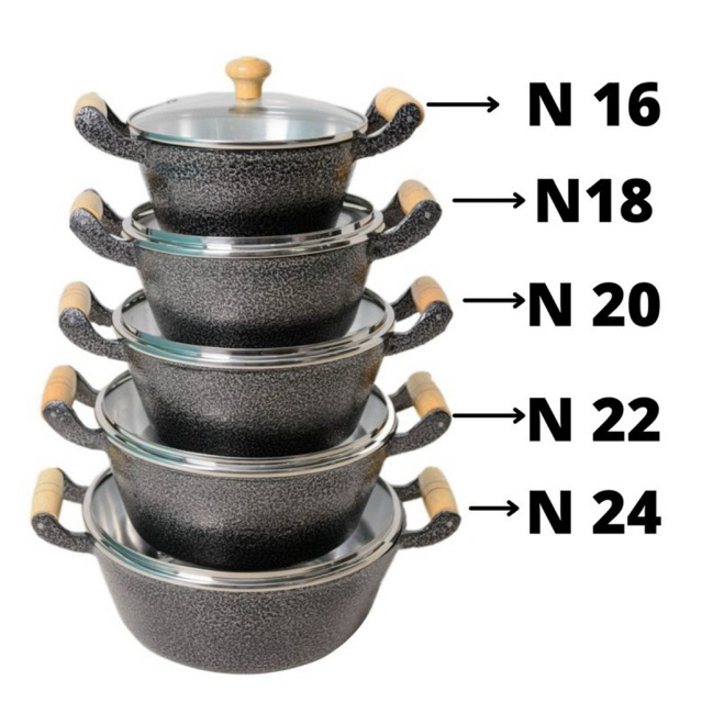 Imagem Jogo de Panela Cacarola Alumínio Batido Preto C/Tampa De Vidro 5 pecas 16 a 24 cm Premium