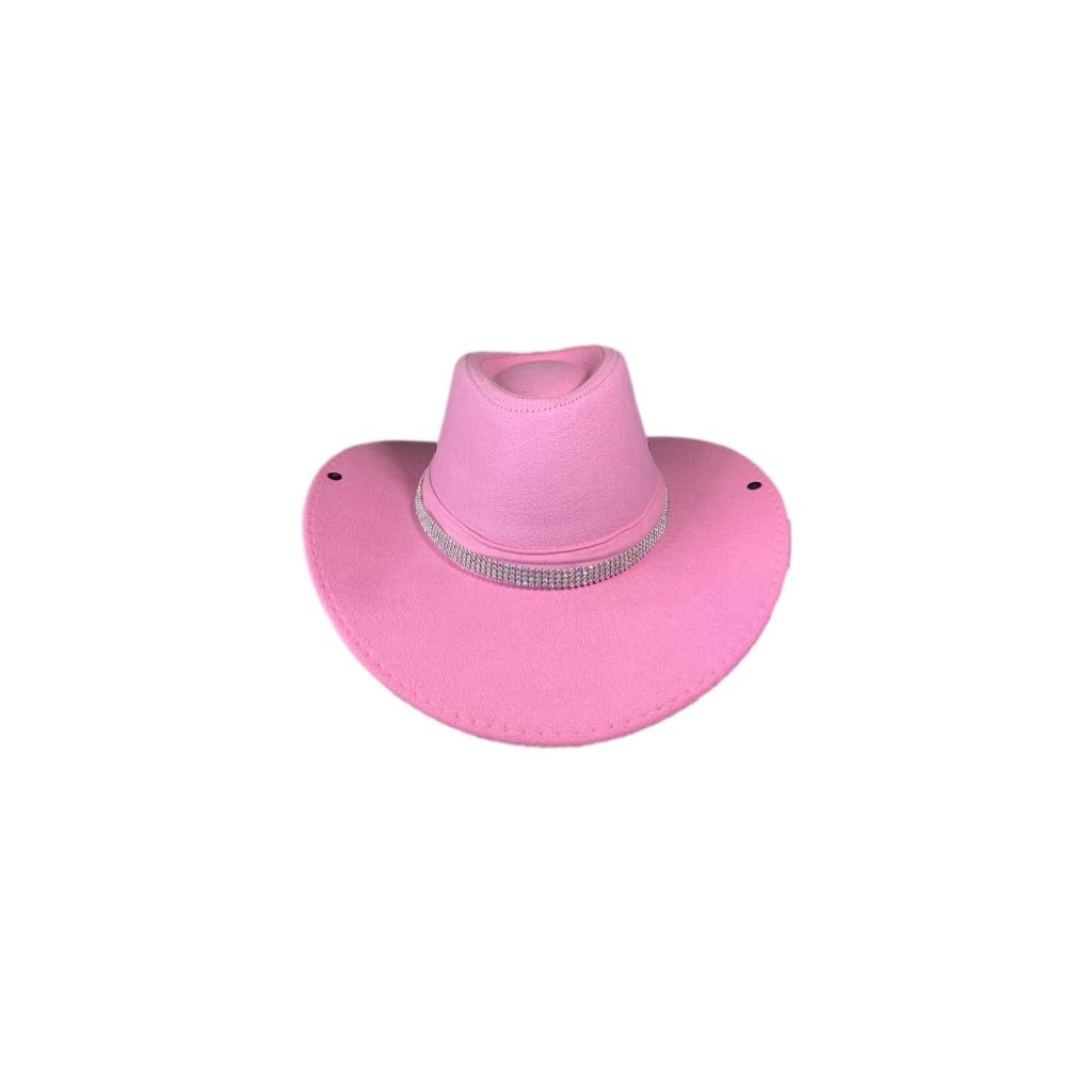 Chapéu Boiadeira Ana Castela Rosa Com Stress Faixa Brilho Vaquejada Feminina Rodeio