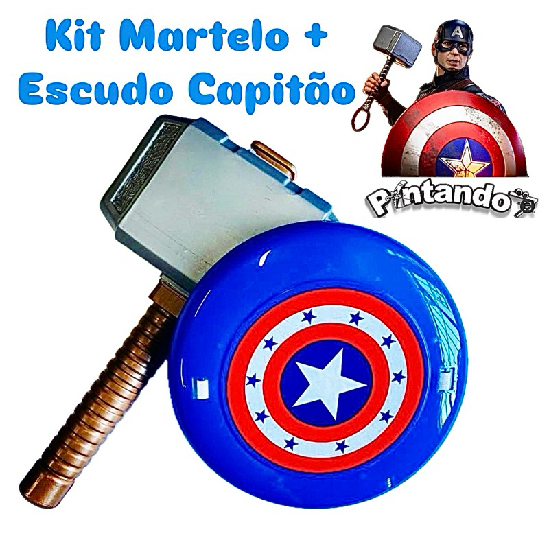 Kit Escudo + Martelo Marreta Mjolnir Capitão e Thor Brinquedo Infantil Festa Fantasia
