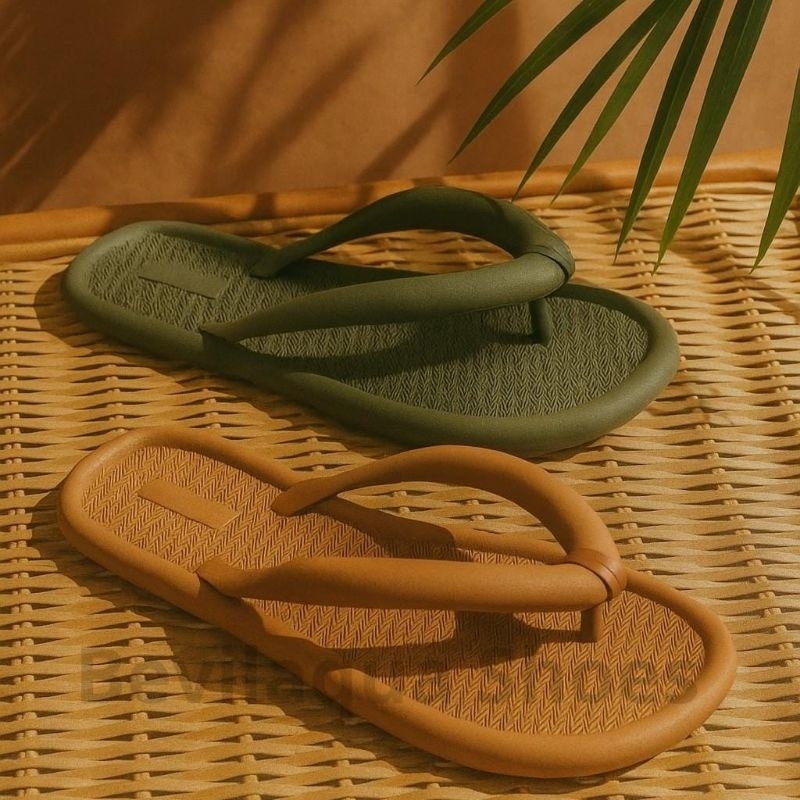 Kit 2 Pares Chinelo Feminino Flip Flop Confortável Casual Lançamento Caramelo Militar