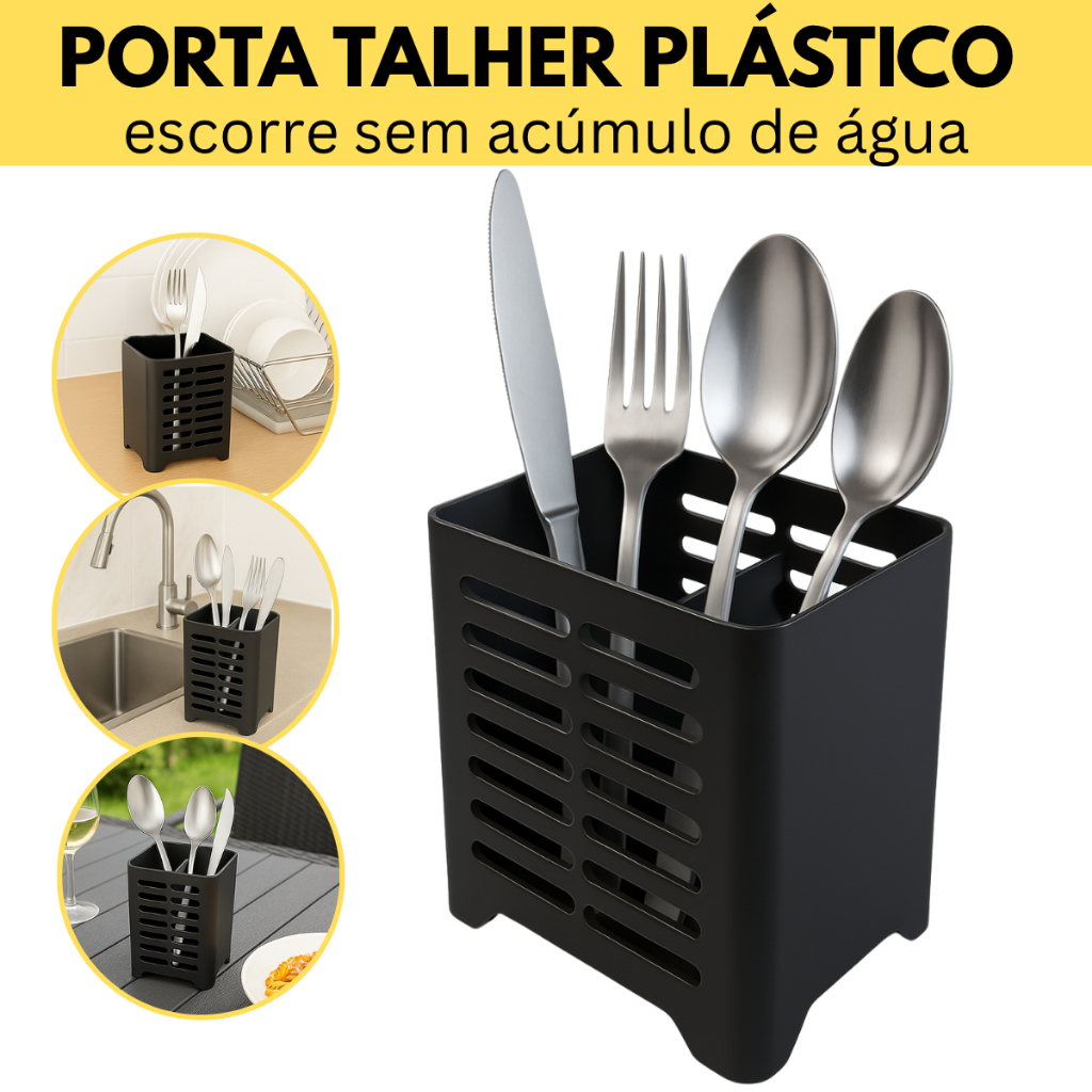 Porta Talher / Escorredor De Talher Plástico Com 2 Divisórias Prático Pia Cozinha