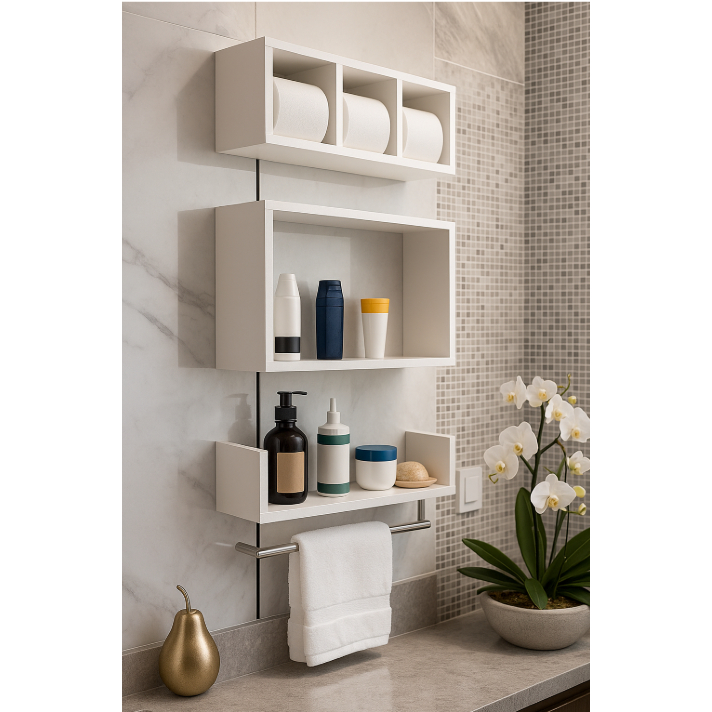 Kit com 3 Nichos para Banheiro Organização e Estilo em Preto ou Branco