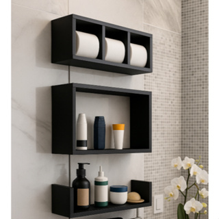Kit 3 Nichos triplos Prateleiras para Banheiro Organizador  em Preto ou Branco 100% Mdf em Oferta na Shopee