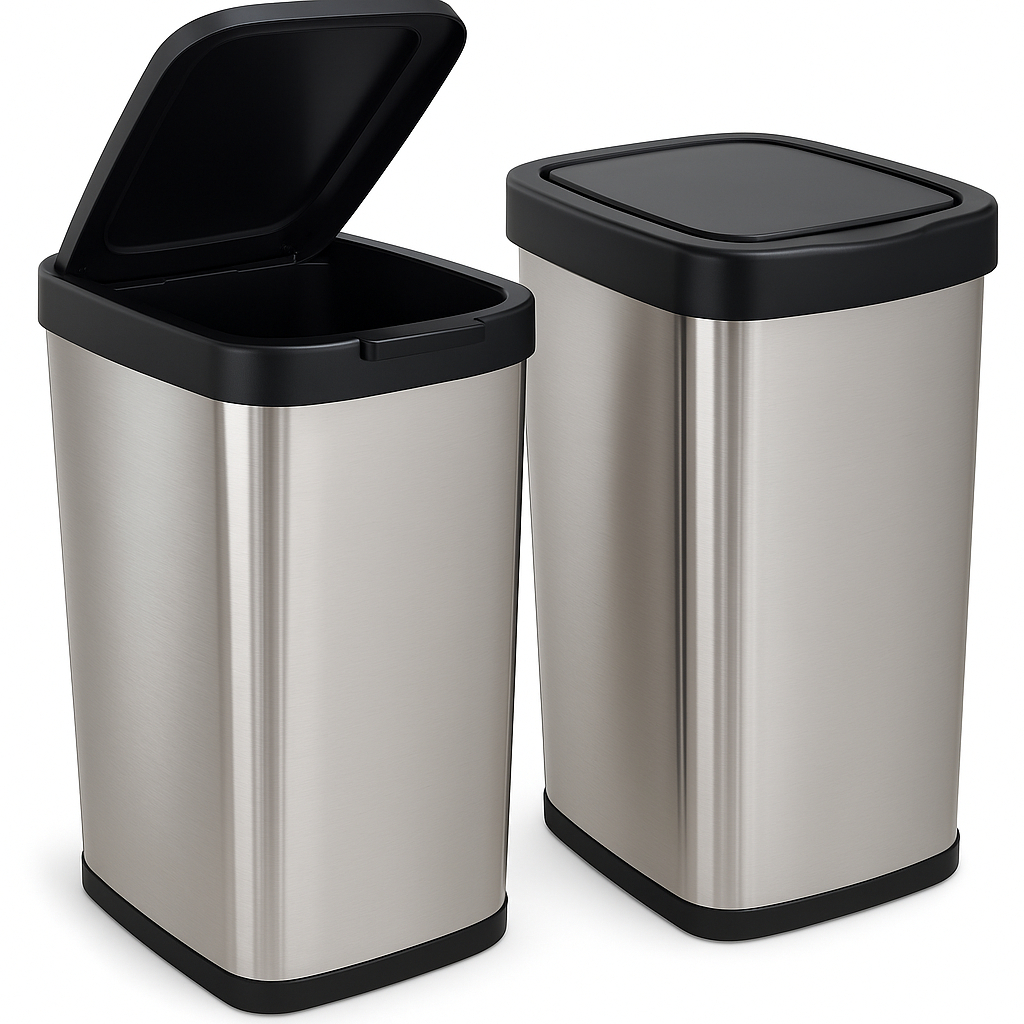 Kit Lixeira Cesto Inox Metalizado 09 Litros Com Tampa Click Label Banheiro Cozinha Sofisticada