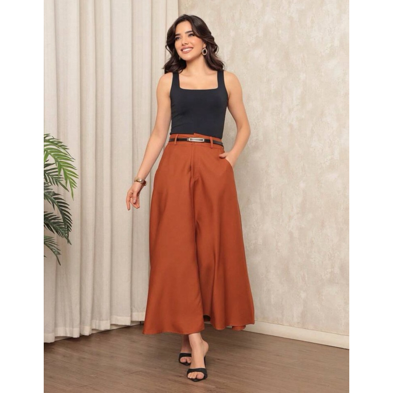 Saia Longa Rodada Feminina Alfaiataria Moda Evangélica Casual Básica Inverno Cintura Alta Elegante Tendência