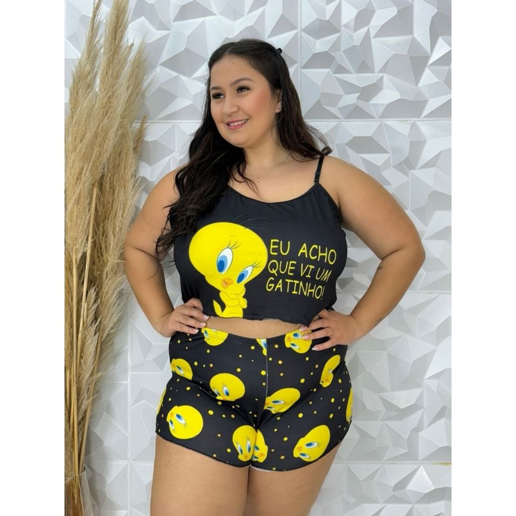 Baby Doll Plus  Size Pijama Estampado Short Feminino doll size Personagens PLUS  de  plus Verão em Oferta na Shopee