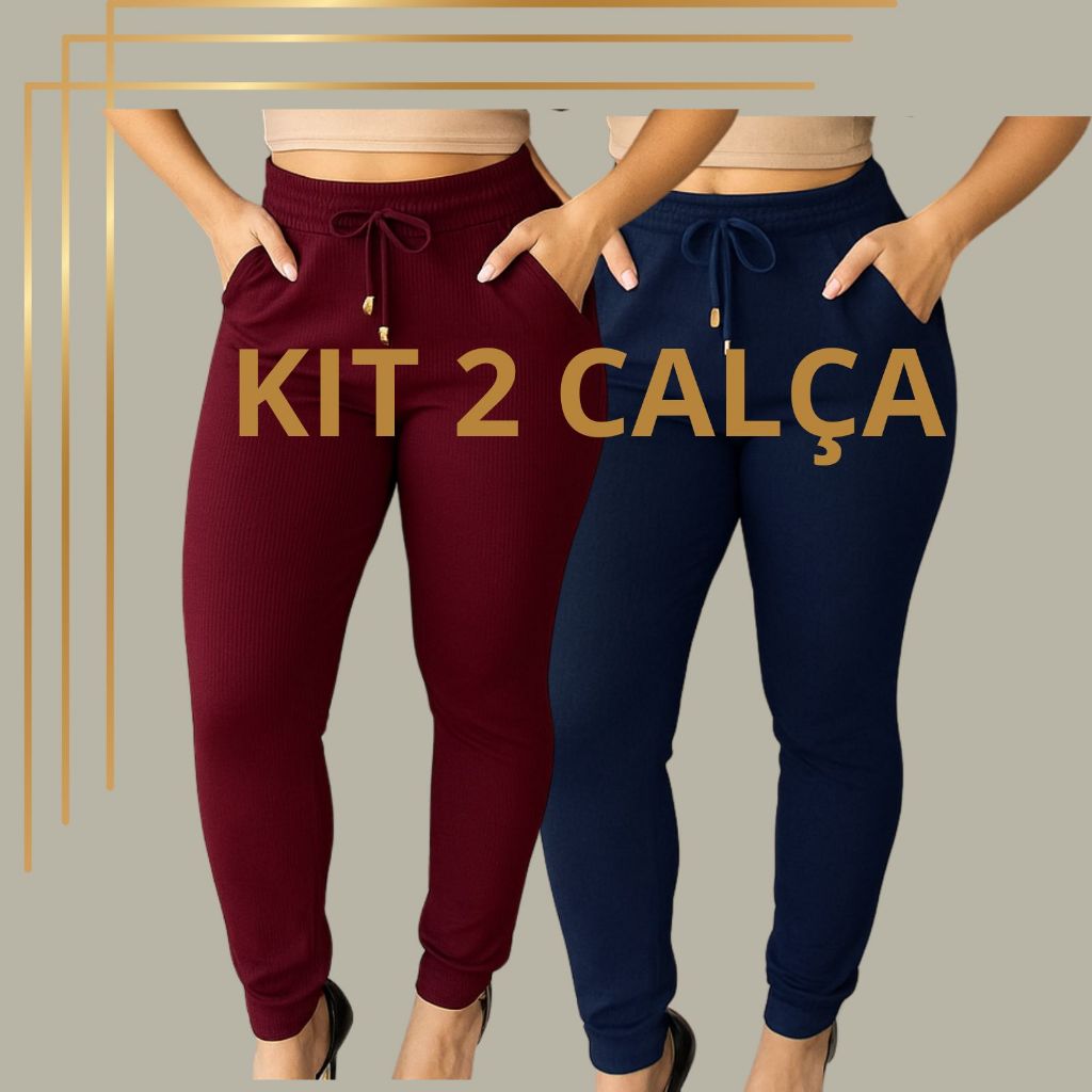 KIT 2  Calça femenino Plus Size Joguer }Pantalona Extra Grande Roupas Gordinhas Leguins Montaria Fler Skinny coz alto em Oferta na Shopee