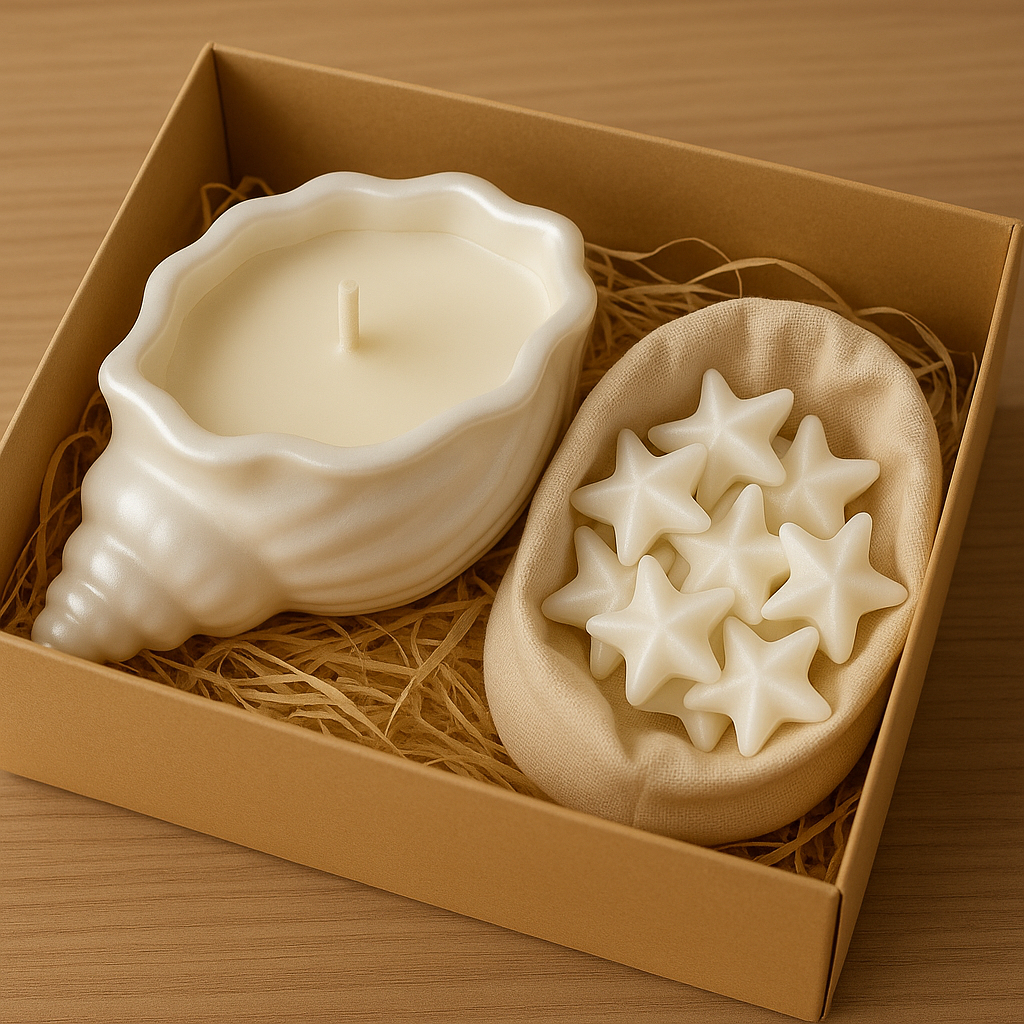 Kit Vela Aromática Concha com Wax Melts Marinhos | Presente Lembrancinha | Mini Estrela-do...