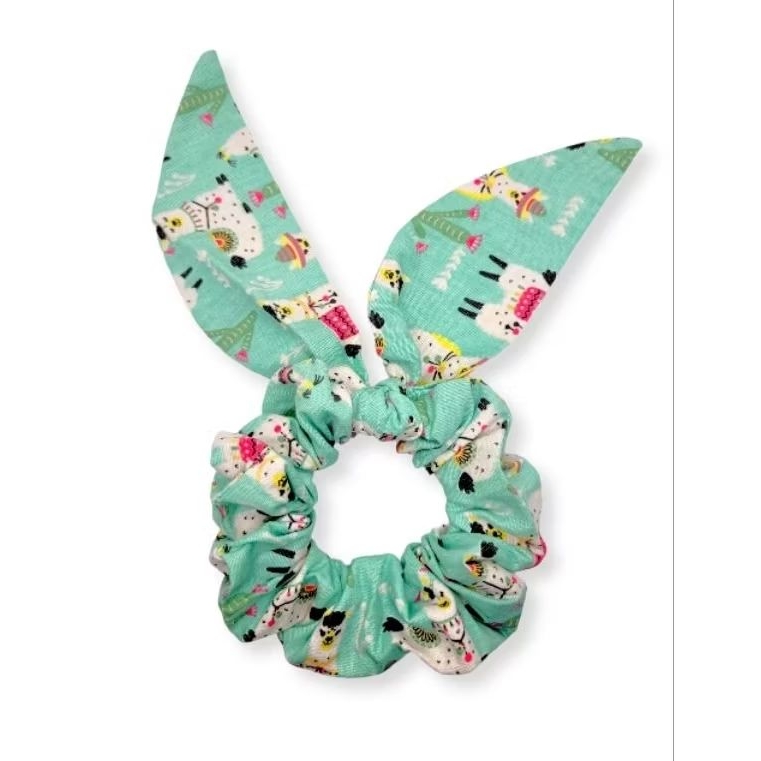 Xuxinha de Algodão Antifrizz – Scrunchie de Cabelo Feminino, Elástico Suave com lacinho Lhama Verde Água