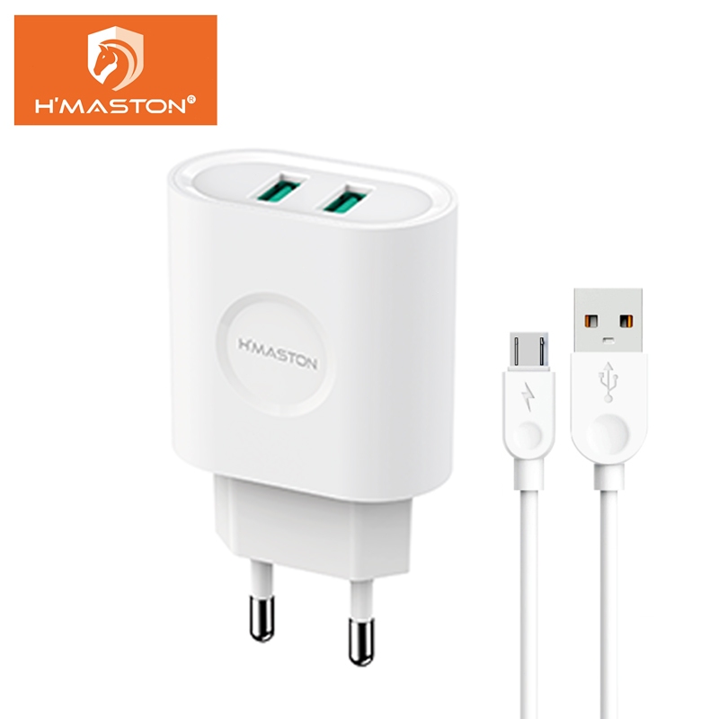 Electro Nest Carregador Completo Turbo 4.8A 2USB Fonte com Cabo Carregamento Rápido V8/IOS/Tipo-C Y27
