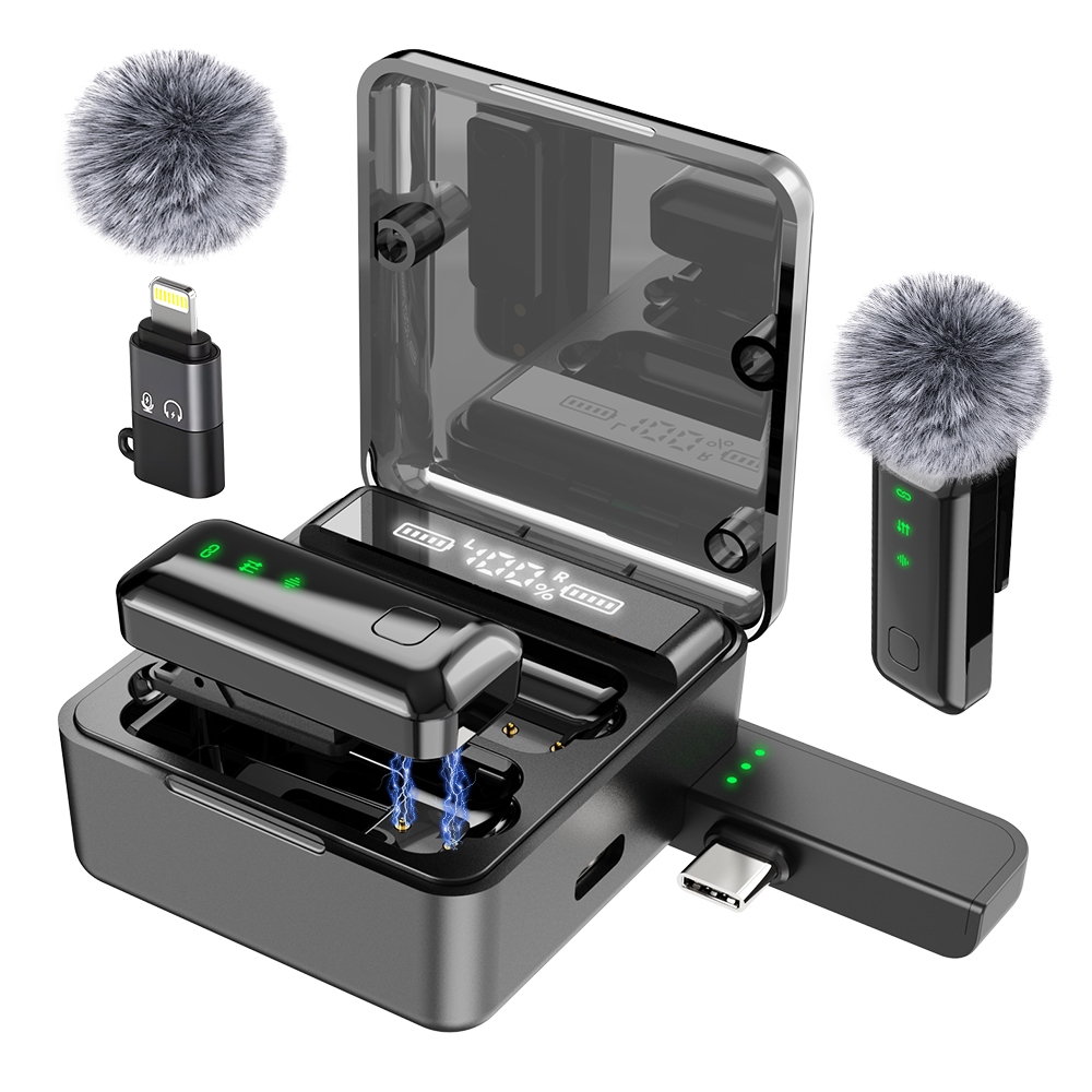 Microfone Lapela Celular Sem Fio Duplo Lapela Anti Ruído Compatível  Para iPhone Android