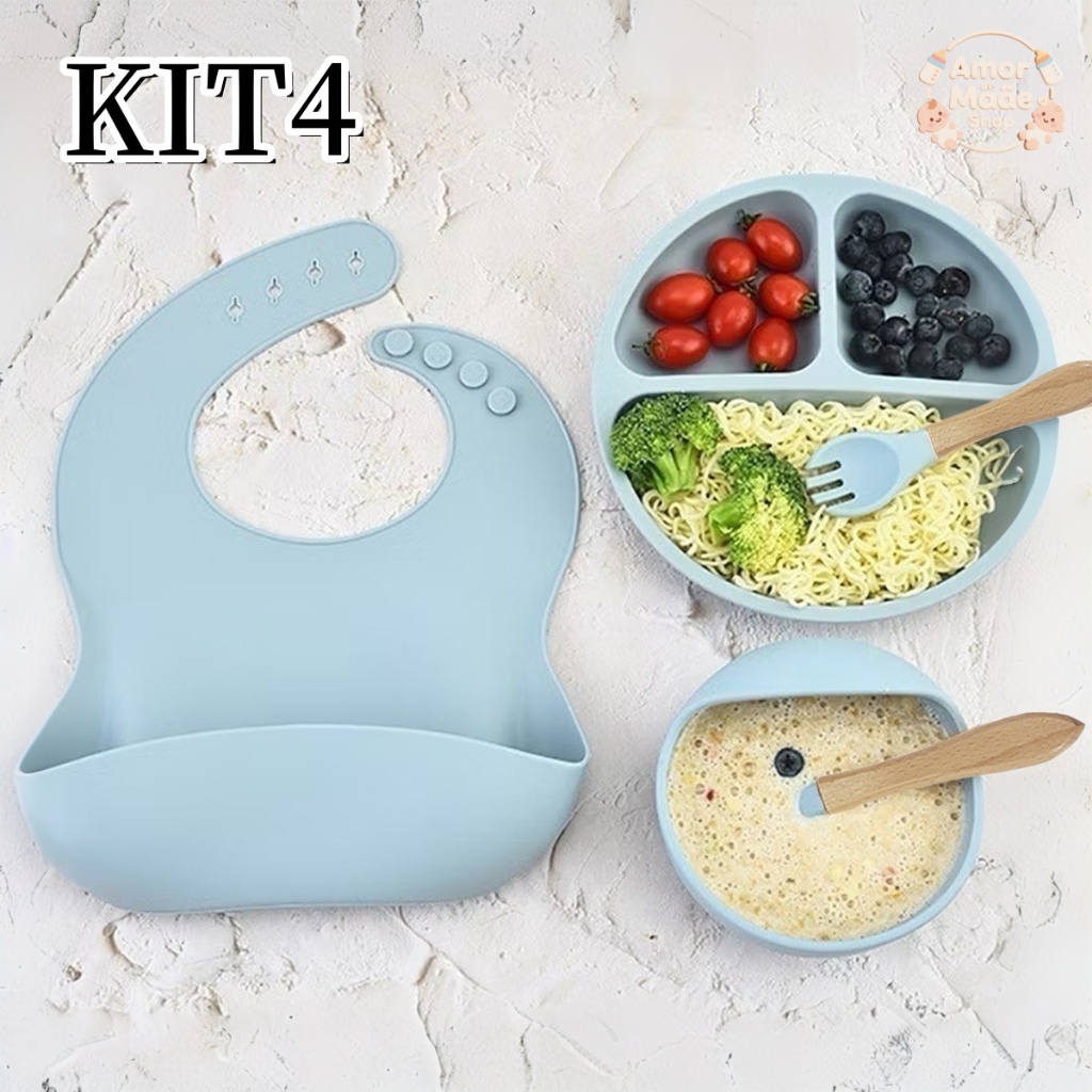 Novo Kit 4 Peças E Talheres De Silicone Para Bebês E Crianças em Oferta na Shopee