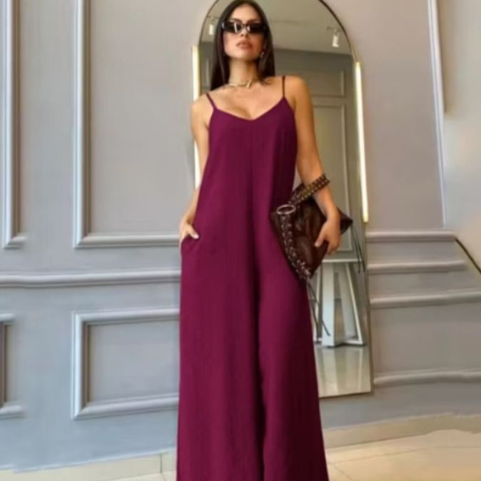 Macacão Longo Pantalona Femenino Alfaiataria  alcinha ajustável social elegante