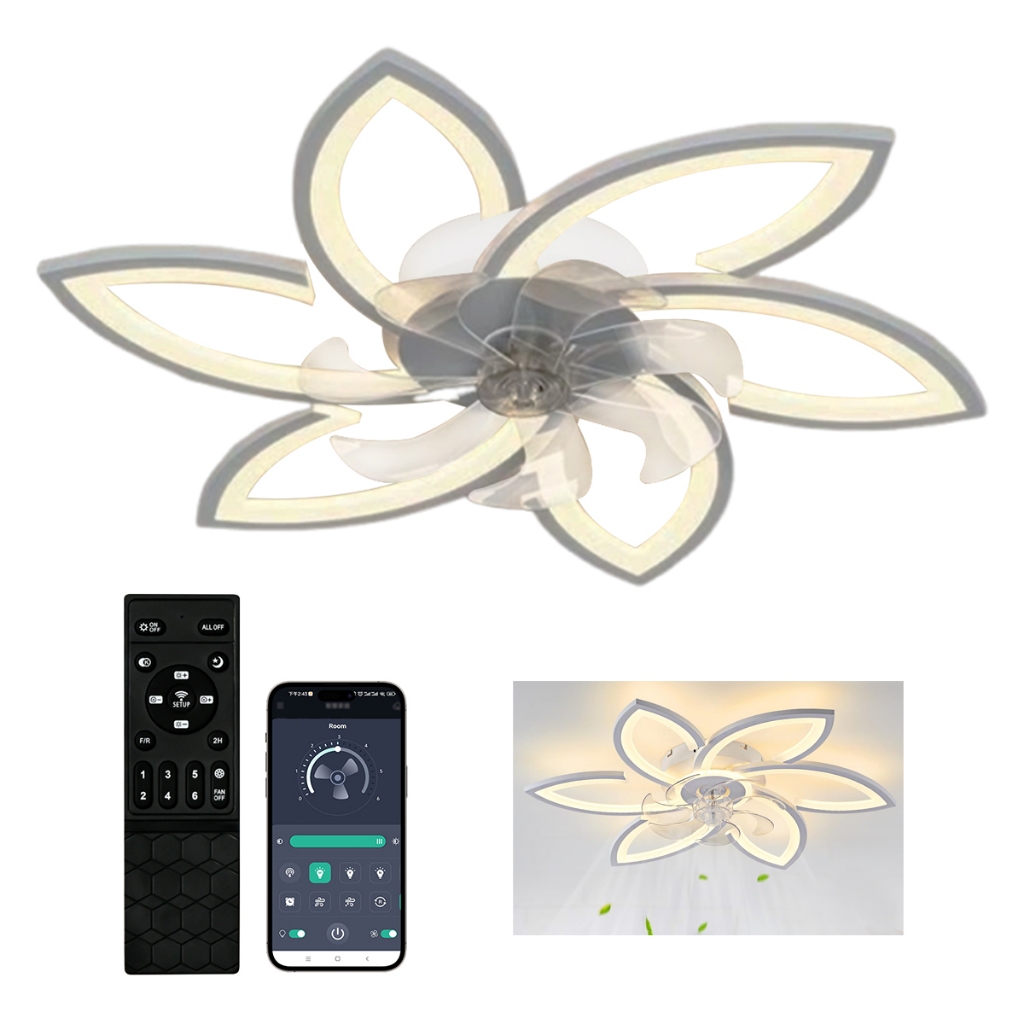 Ventilador de Teto Com Luz Silencioso Controle Remoto Economica Intelar 7 Pás Com Wifi Luz Ajustável