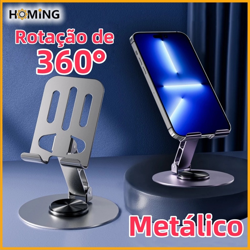 Suporte Alumínio de Mesa Base Rotatória Ajustável 360º Para Smartphones e Tablets