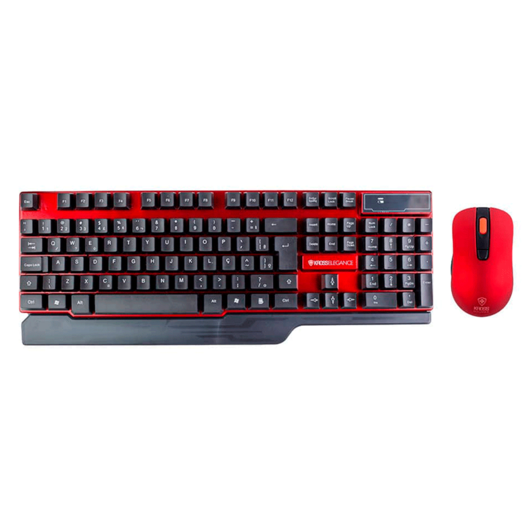 Kit Teclado e Mouse Sem Fio Wireless 2.4Ghz Preto Vermelho USB para Computador e Notebook