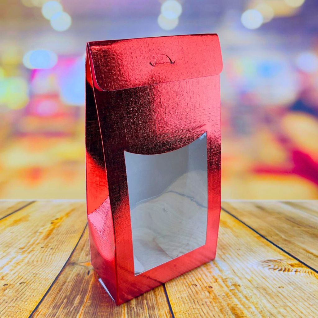 10~50 Caixa SACOLINHA COM VISOR  VERMELHA LAMINHADA  ASSK 12X6X23 em Oferta na Shopee