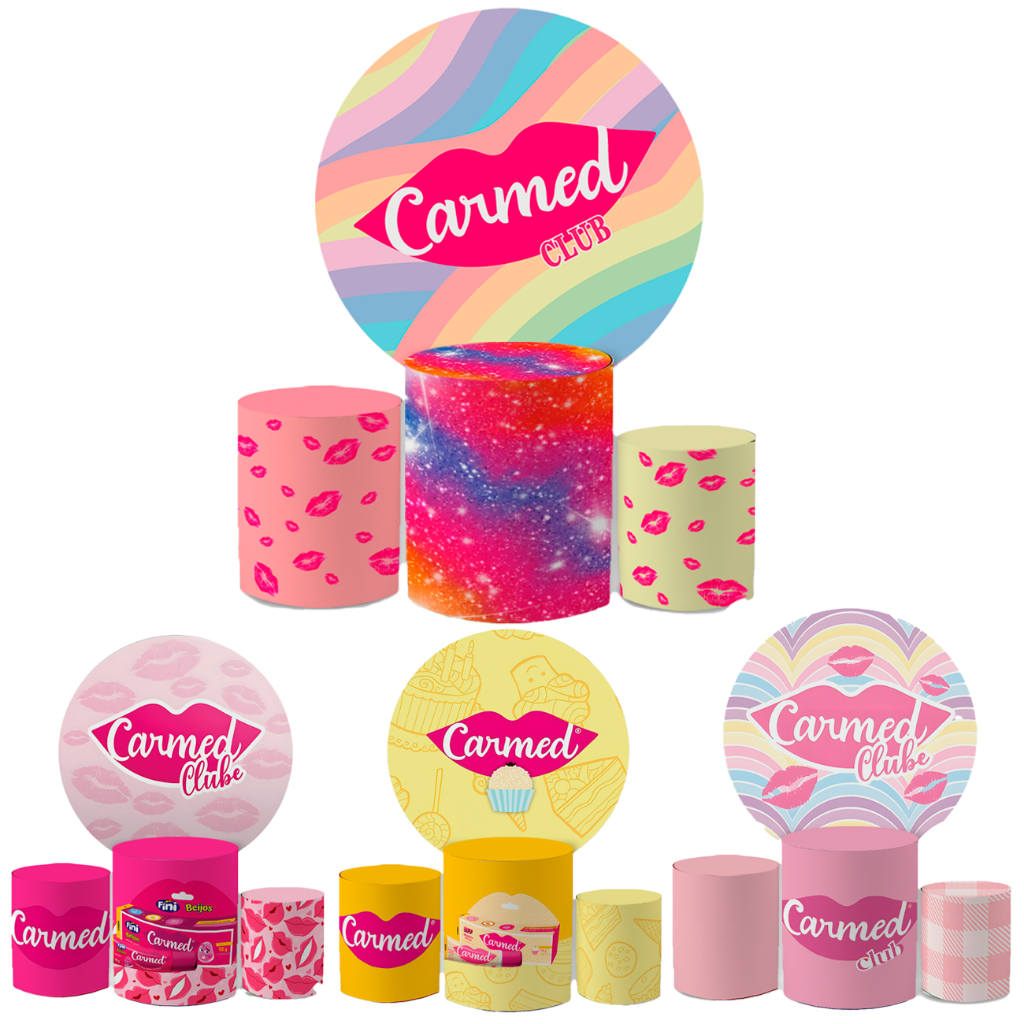 Kit Capa Painel Redondo Carmedd + Trio de Capas Cilindros Decoração Festa Mulher Lançamento 2025