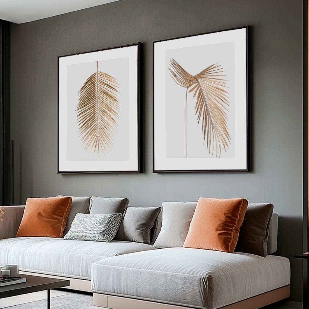 Kit 2 Quadros Decorativos Com Moldura Folhagem Para Sala Quarto Escritório Hall
