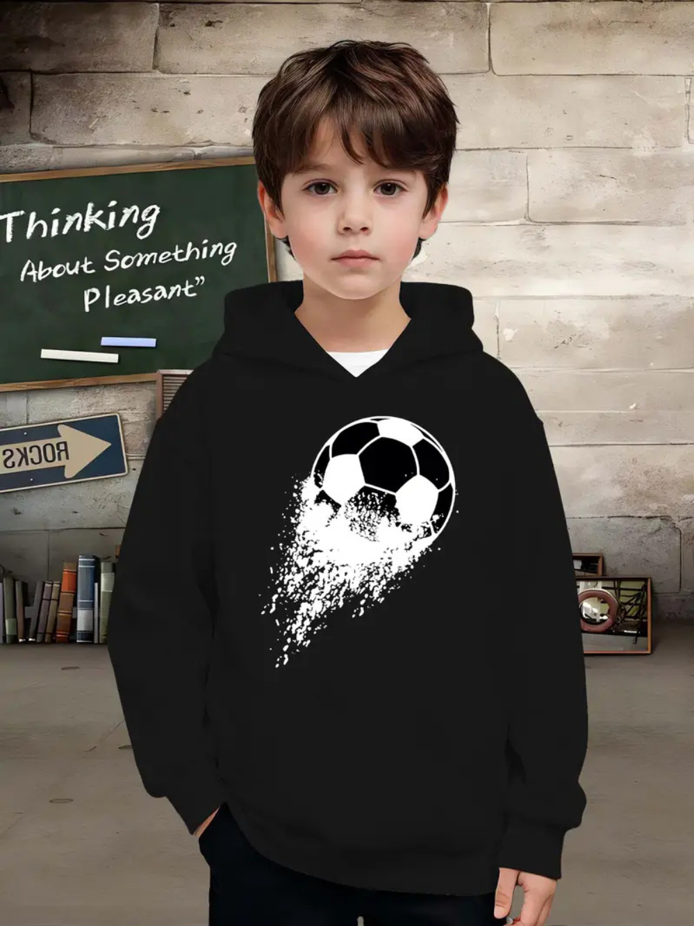 Moletom infantil Estampado Bola De Futebol Blusa De Frio Com Capuz Canguru Algodão Peluciado