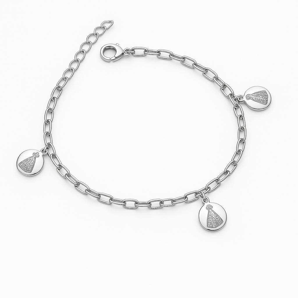 Pulseira em Aço inox 316L 3 medalhas de Nossa Senhora Aparecida 100% Aço Inox 316L Não escurece Não causa alergia em Oferta na Shopee