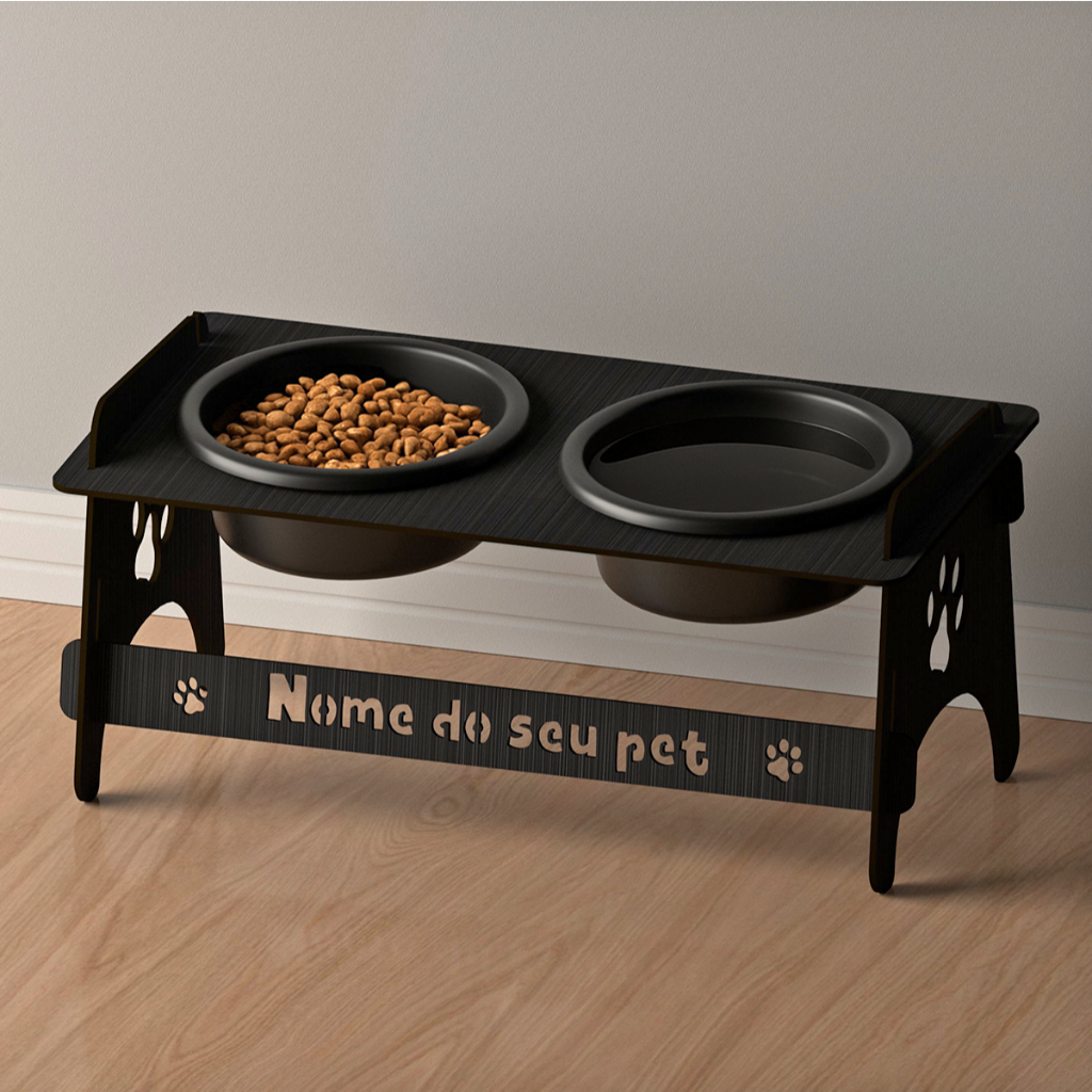 Comedouro Elevado Personalizado Gato Ou Cachorro De Madeira