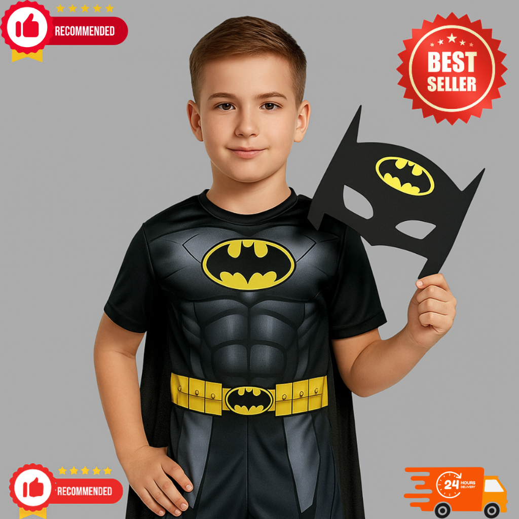 Fantasia Roupa Infantil Batman Herói Menino Curta Com Capa em Oferta na Shopee