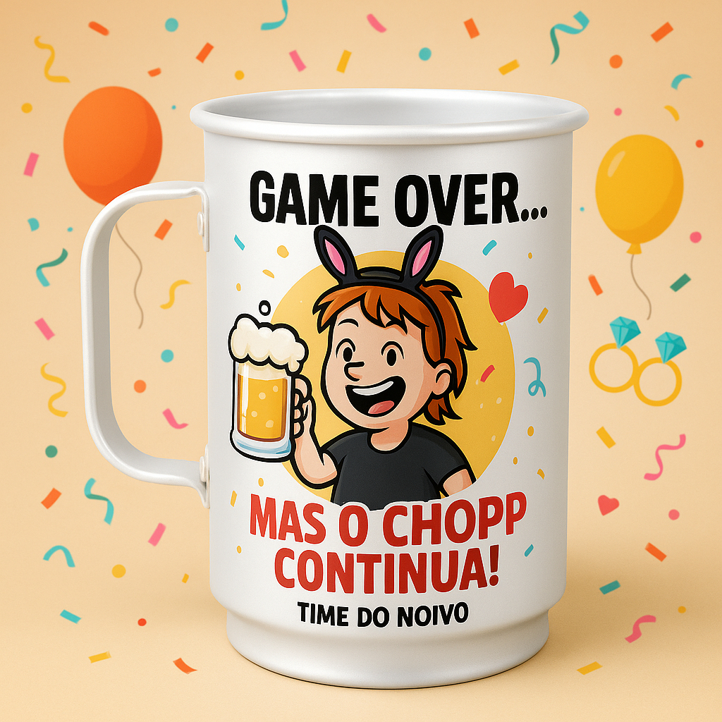 Caneca 600ml Game Over – Time da Noiva ou Noivo Personalizada