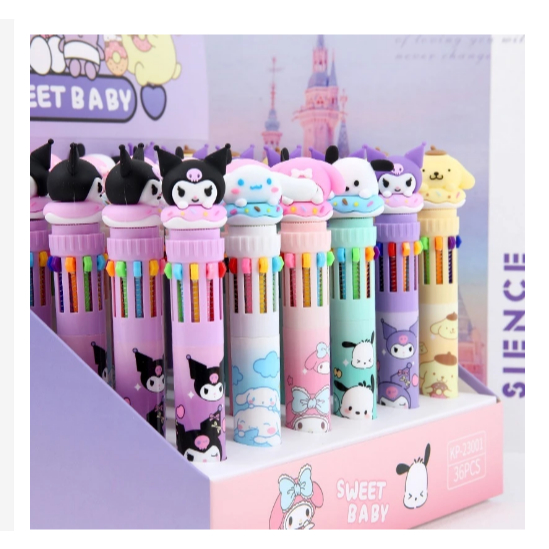 1 caneta 10 em 1 papelaria divertida 10 cores caneta kuromi esferográfica multicolorida papelaria/escritório/escola ​