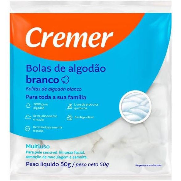 Bolas de Algodão Cremer 50g em Oferta na Shopee